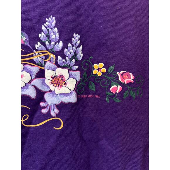 Vintage Sherry's Best Hummingbird Floral Shirt Flower Graphic Purple Tee VTG L - Picture 4 of 8